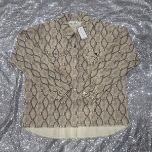 She + Sky Beige and Black Patterned Blouse